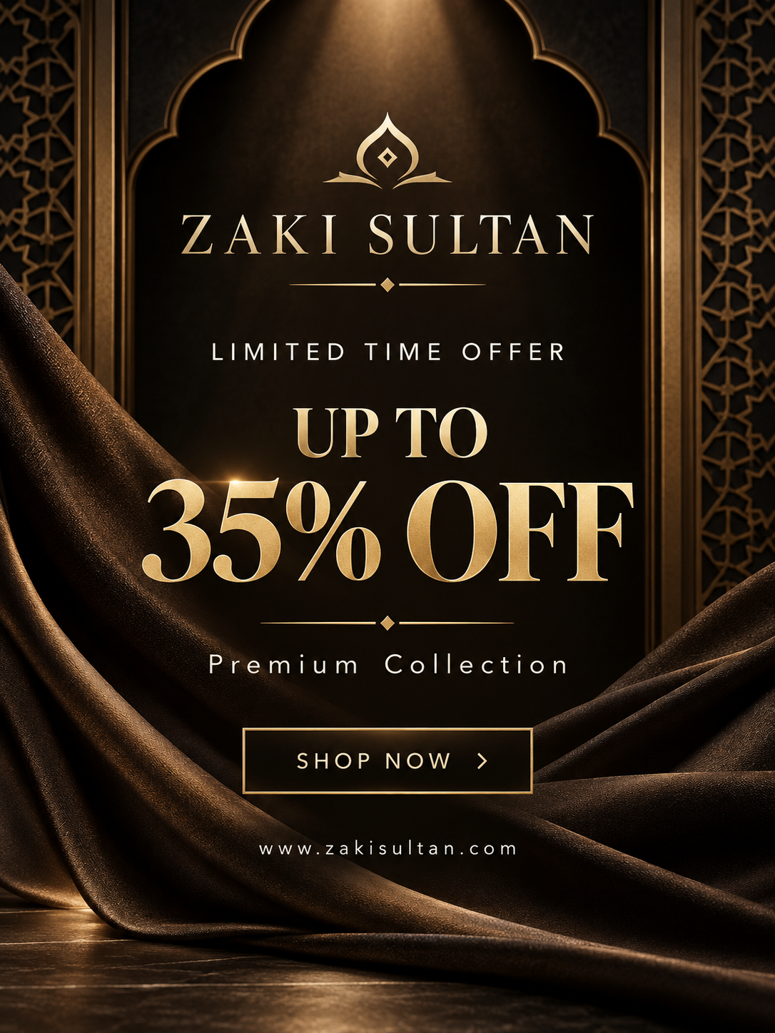 Zaki Sultan premium collection banner with up to 35 percent off
